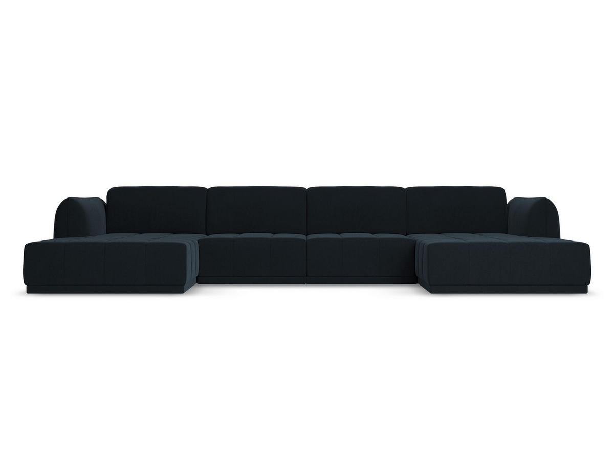 WOHNLANDSCHAFT Samt Stoff Blau - Blau/Schwarz, Kunststoff/Textil (370/74/170cm) - Makamii