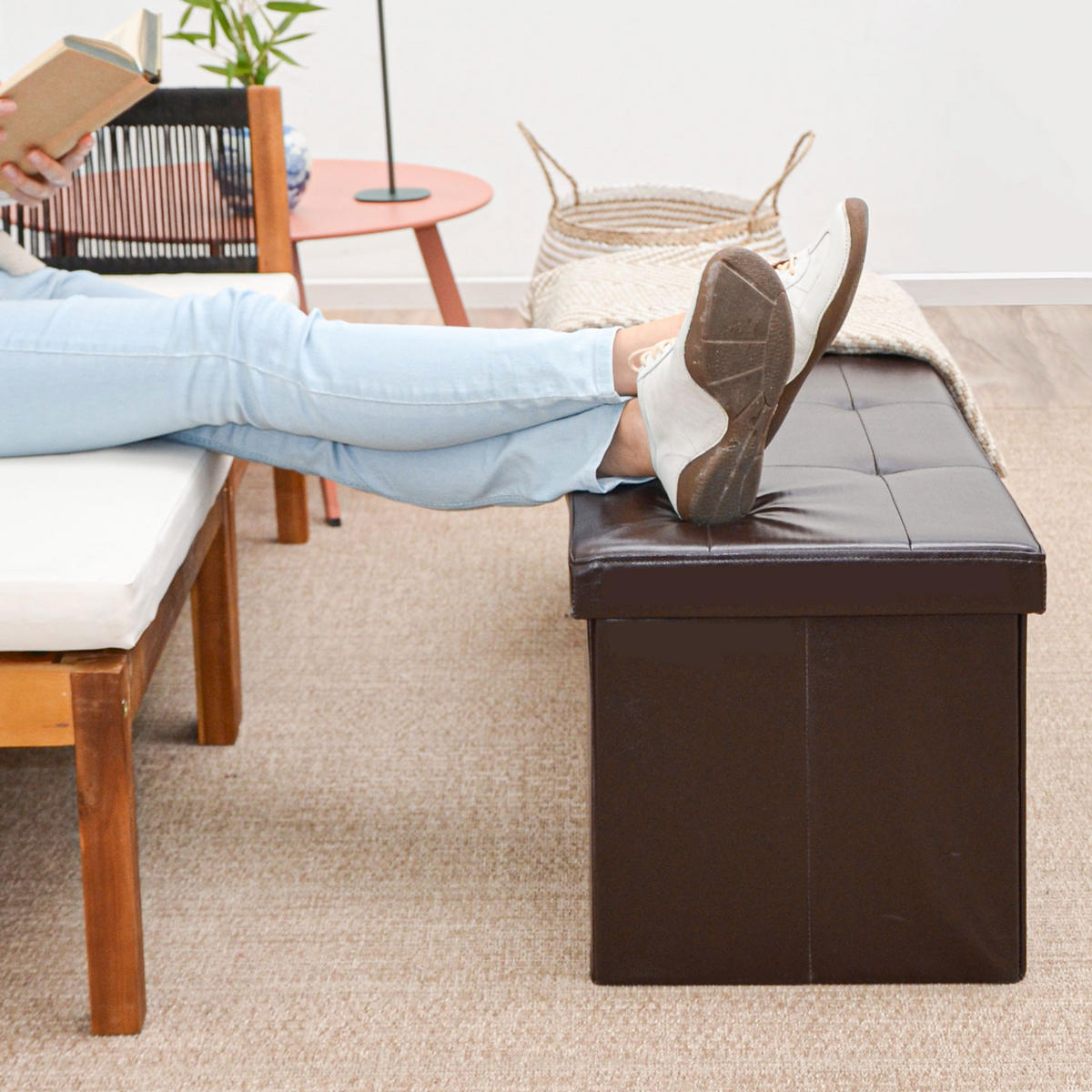 SITZBANK mit Stauraum, 110 cm, 120 Liter, Braun - Braun, Kunststoff (38/38/110cm) - Dunedesign