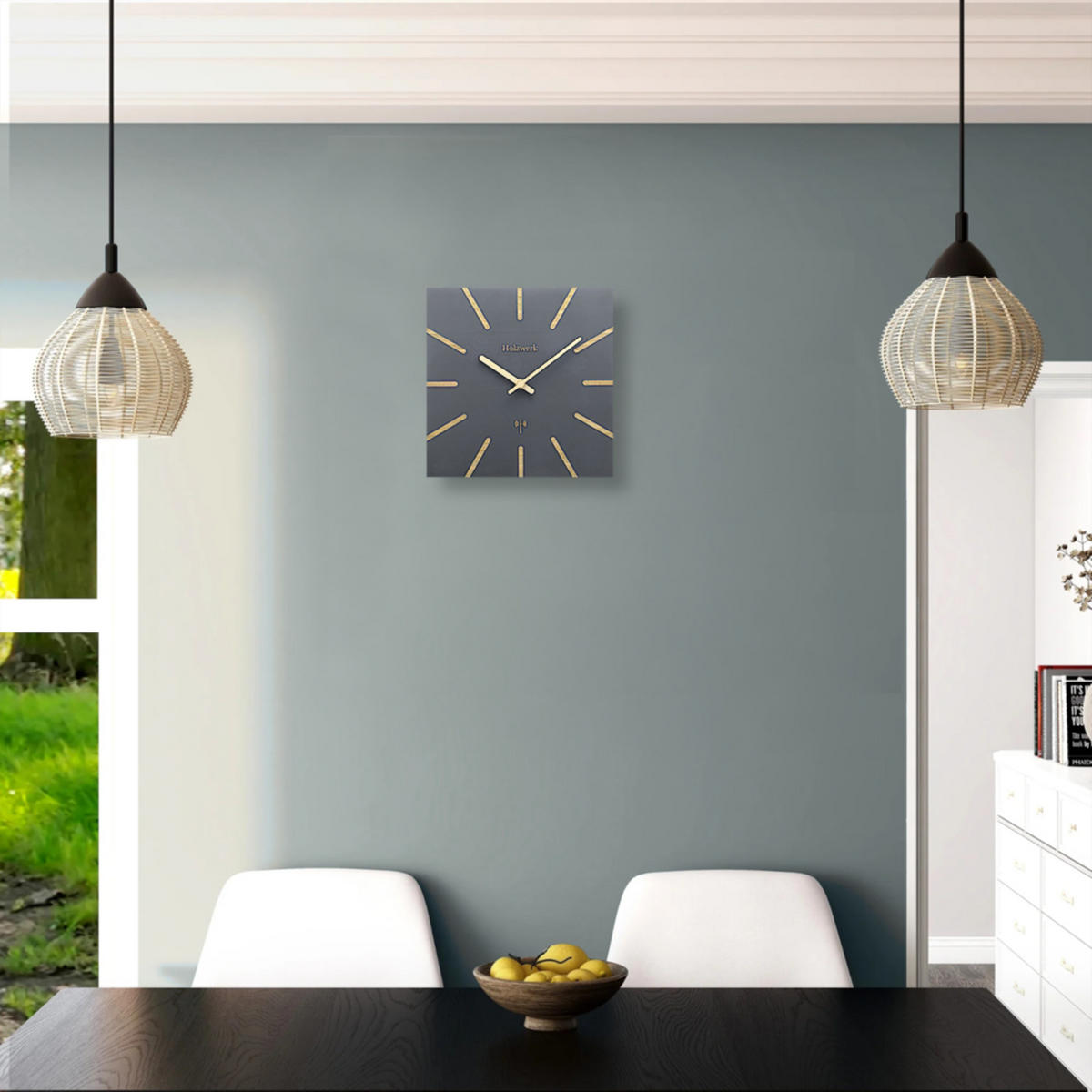 WANDUHR Holz Designer eckige MAINBURG (FUNK) Loft Wand Uhr, grau - Dunkelgrau, Holz/Metall (25/25/2cm) - Holzwerk