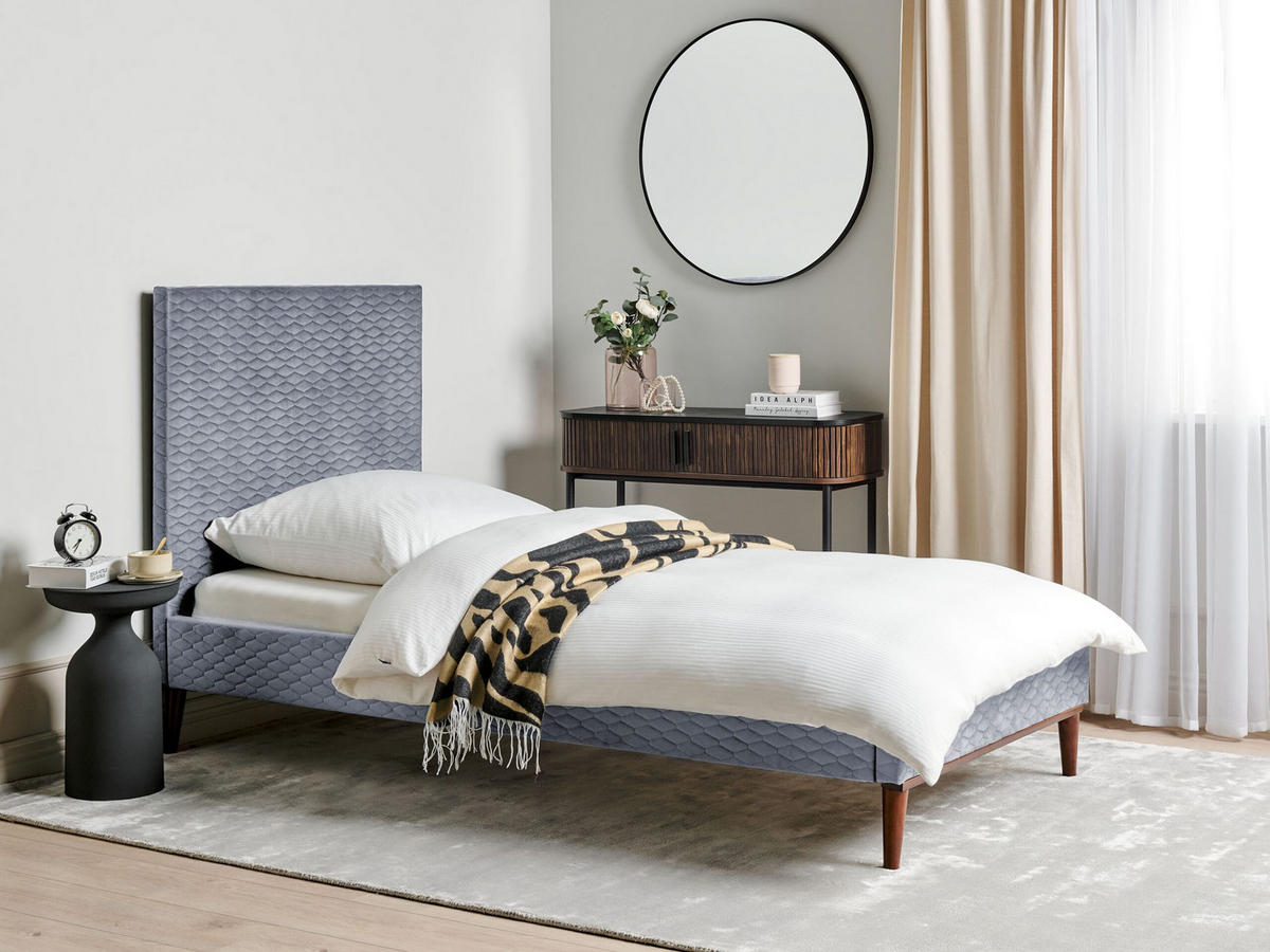 POLSTERBETT mit Lattenrost 90x200 cm Grau Bayonne - Grau, Textil (90/200cm) - Beliani
