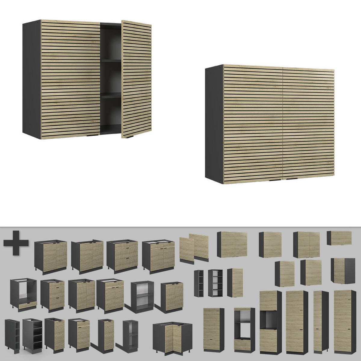 SKLENĚNÁ KUCHYŇSKÁ SKŘÍŇKA Fame-Line Dubový panel - antracitová/barva dubu, kompozitní dřevo (80/72/34.1cm) - Vicco