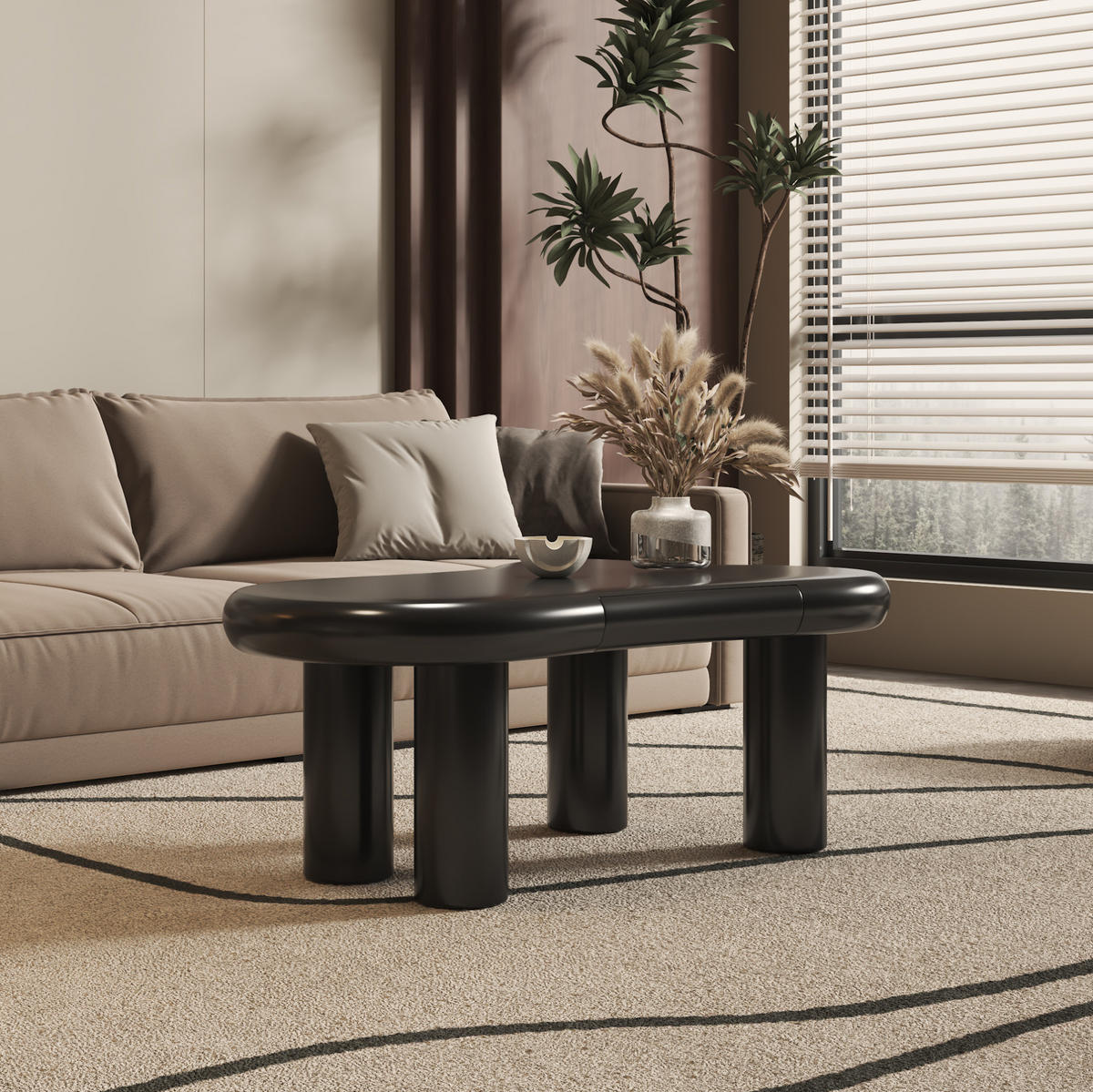 COUCHTISCH 98/65,5/40 cm mit LED-Beleuchtung und Schublade in Schwarz - Schwarz, Holzwerkstoff (98/65.5/40cm) - Flora Grace