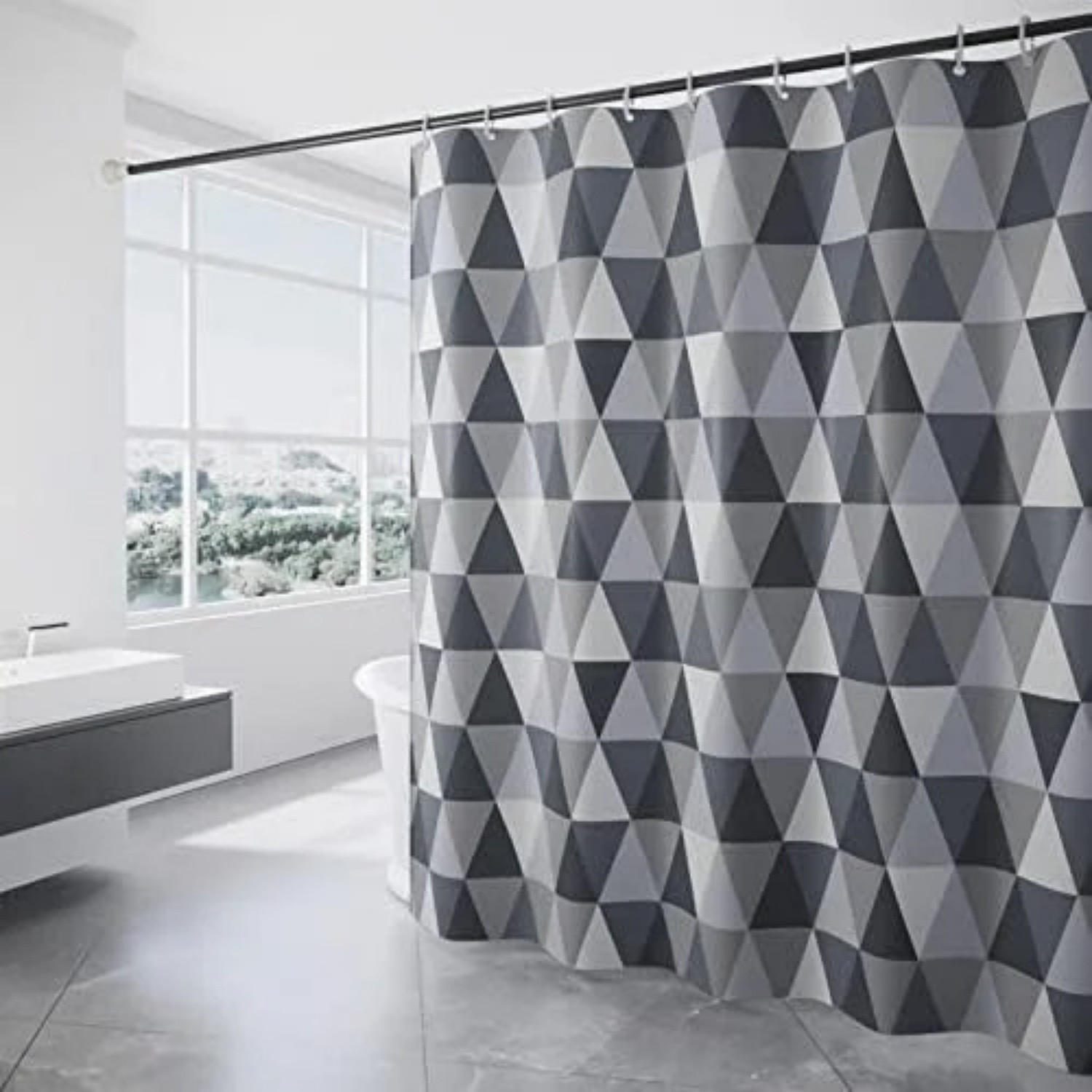 DUSCHVORHANG Muster Triangle mit beschwertem Saum und Haken maschinenwaschbar - Grau, Textil (200/180cm) - MCBOSON