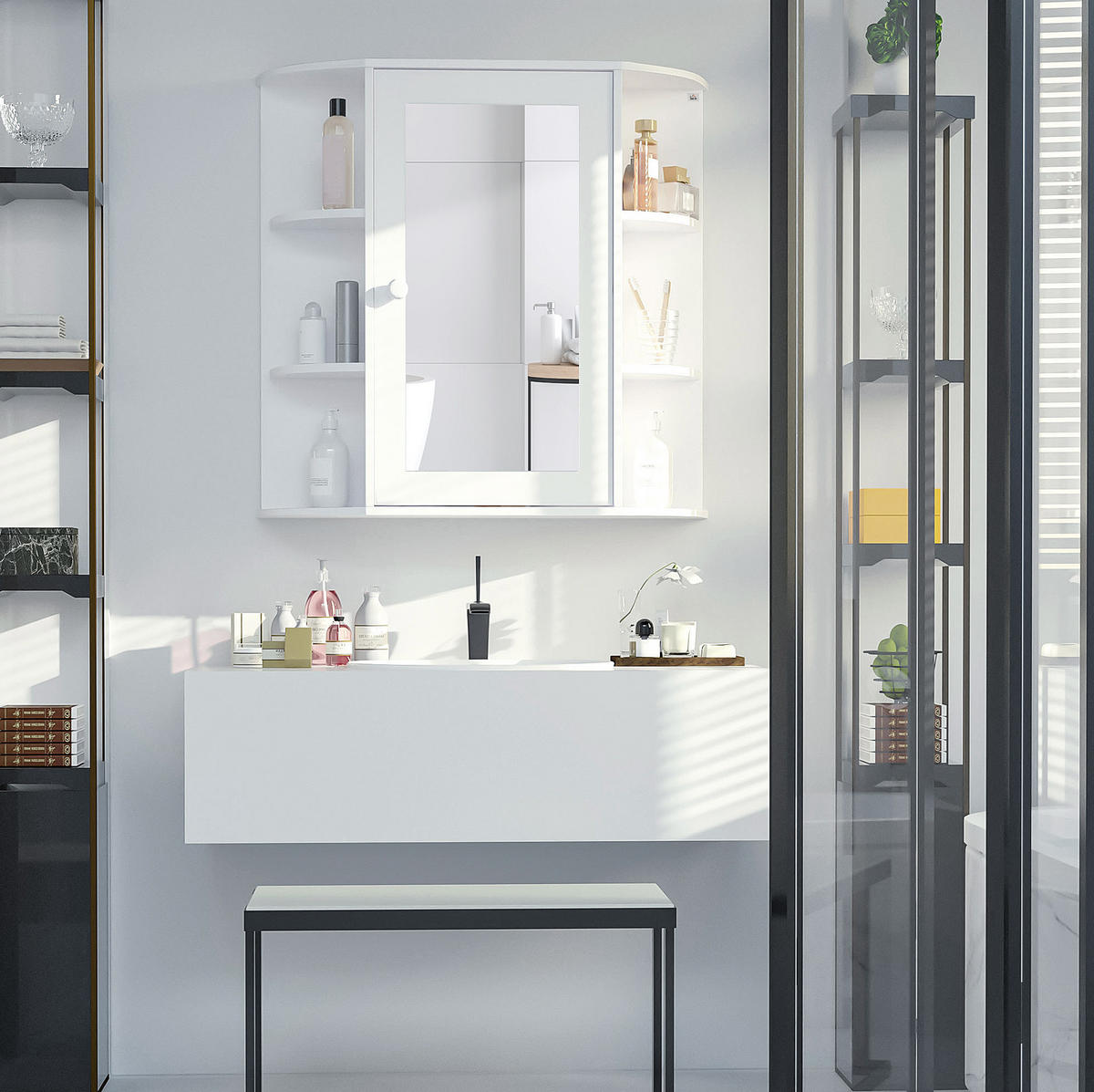 SPIEGELSCHRANK mit Einlegeböden 66 x 17 x 63 cm Weiß - Weiß, Holzwerkstoff (17/63/66cm) - Beauniv