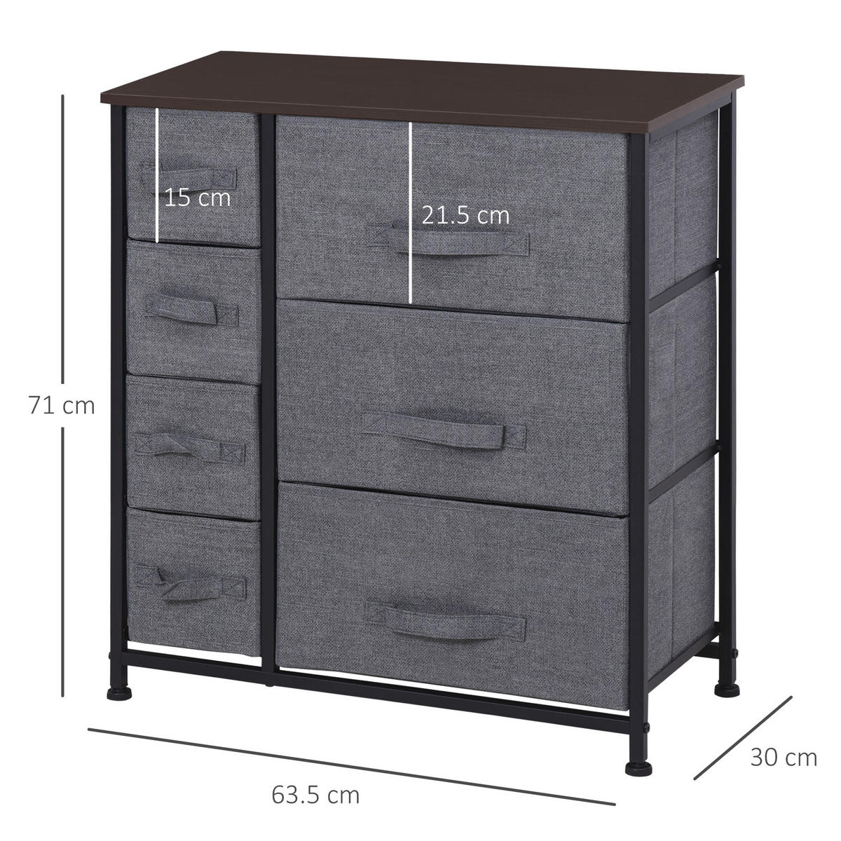 SCHUBLADENSCHRANK 7 faltbare Stoffschublade Aufbewahrungsschrank Metallgestell - Dunkelgrau, Metall (30/71/63.5cm) - HOMCOM