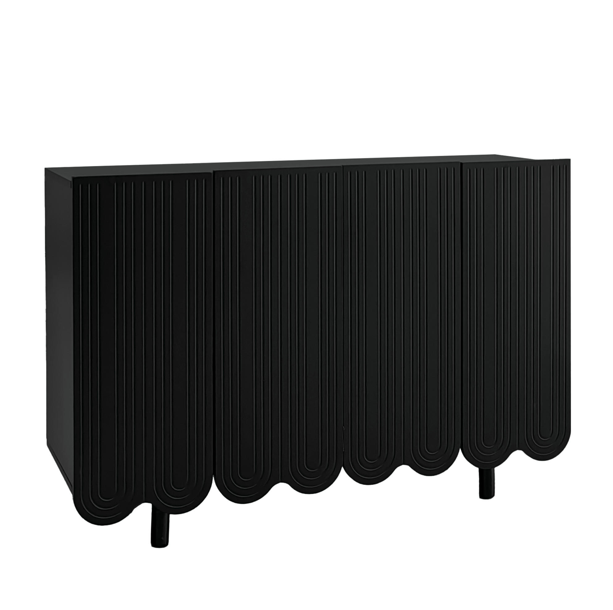KOMMODE aus MDF 120x37,5x80,8cm in Schwarz mit 4 Türen - Schwarz, Holzwerkstoff (120/80.8/37.5cm) - Modfu