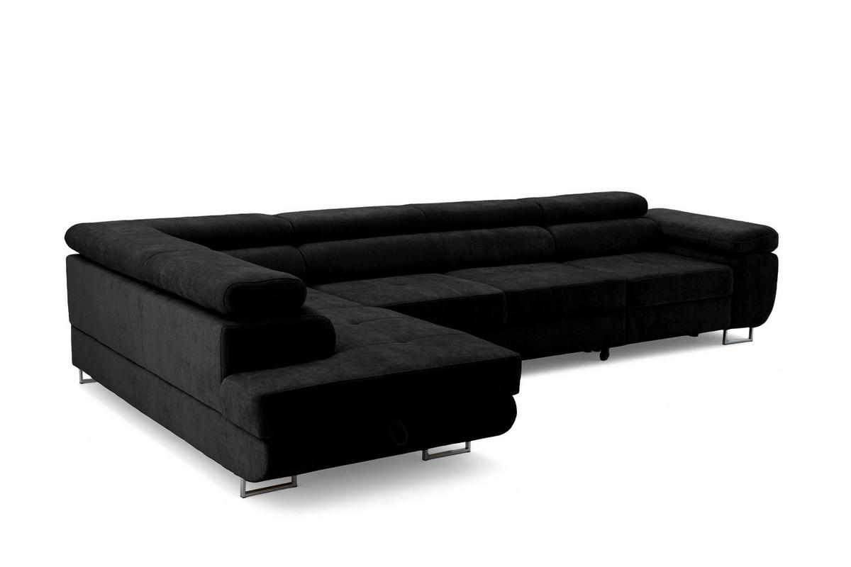 ECKSOFA WILD MAXI L Links mit Schlaffunktion 125x195 Chenille Schwarz - Chromfarben/Schwarz, Holz/Textil (350/203cm) - Muffo