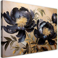 WANDBILD schwarz gemalte pfingstrosenblüte natur - Schwarz, Textil (60/40cm) - Feeby