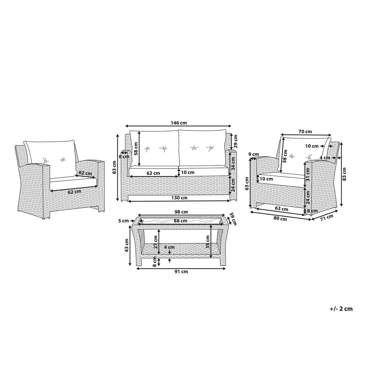 LOUNGE-SET 4-sitzer Rattan Weiß Marino - Weiß, Kunststoff - Beliani