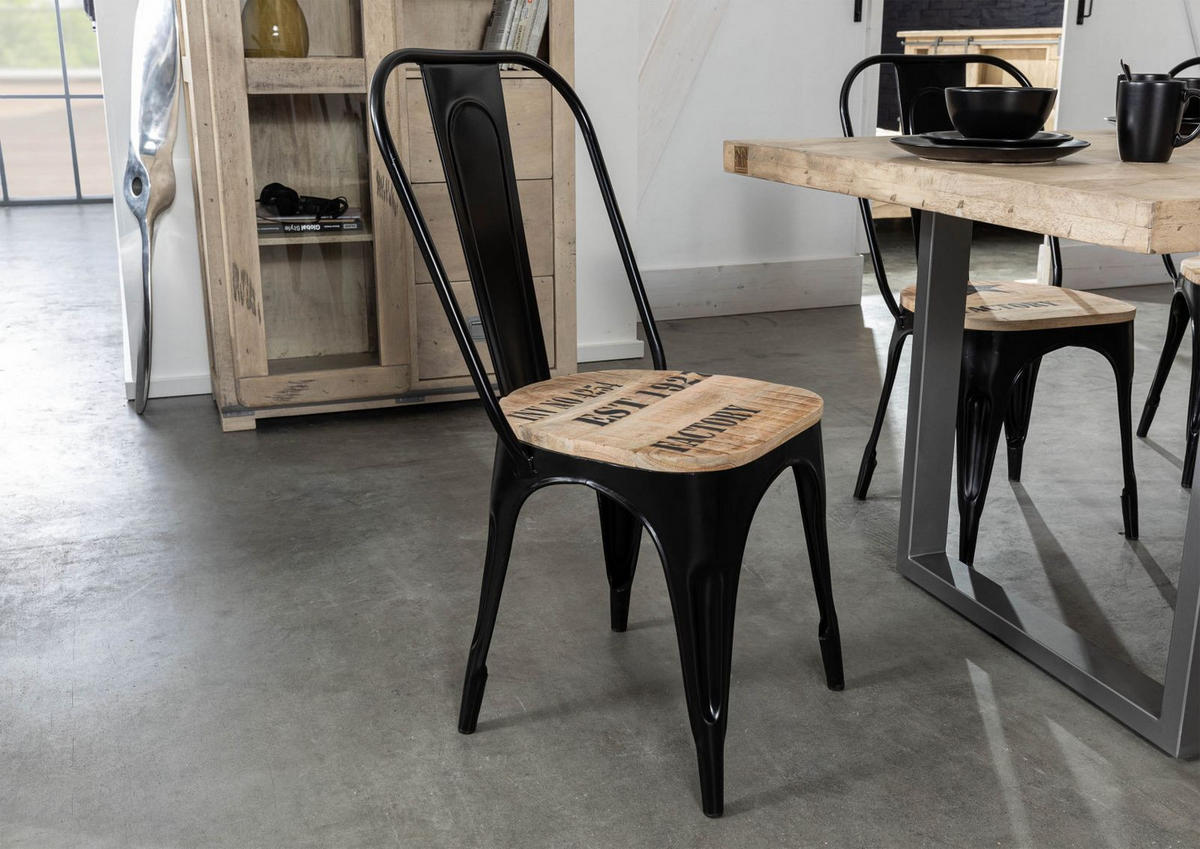 STUHL Mango 45x45x90 natur bedruckt FACTORY #34 - 2er Set - Braun, Holz (45/90/45cm) - Massivmoebel24