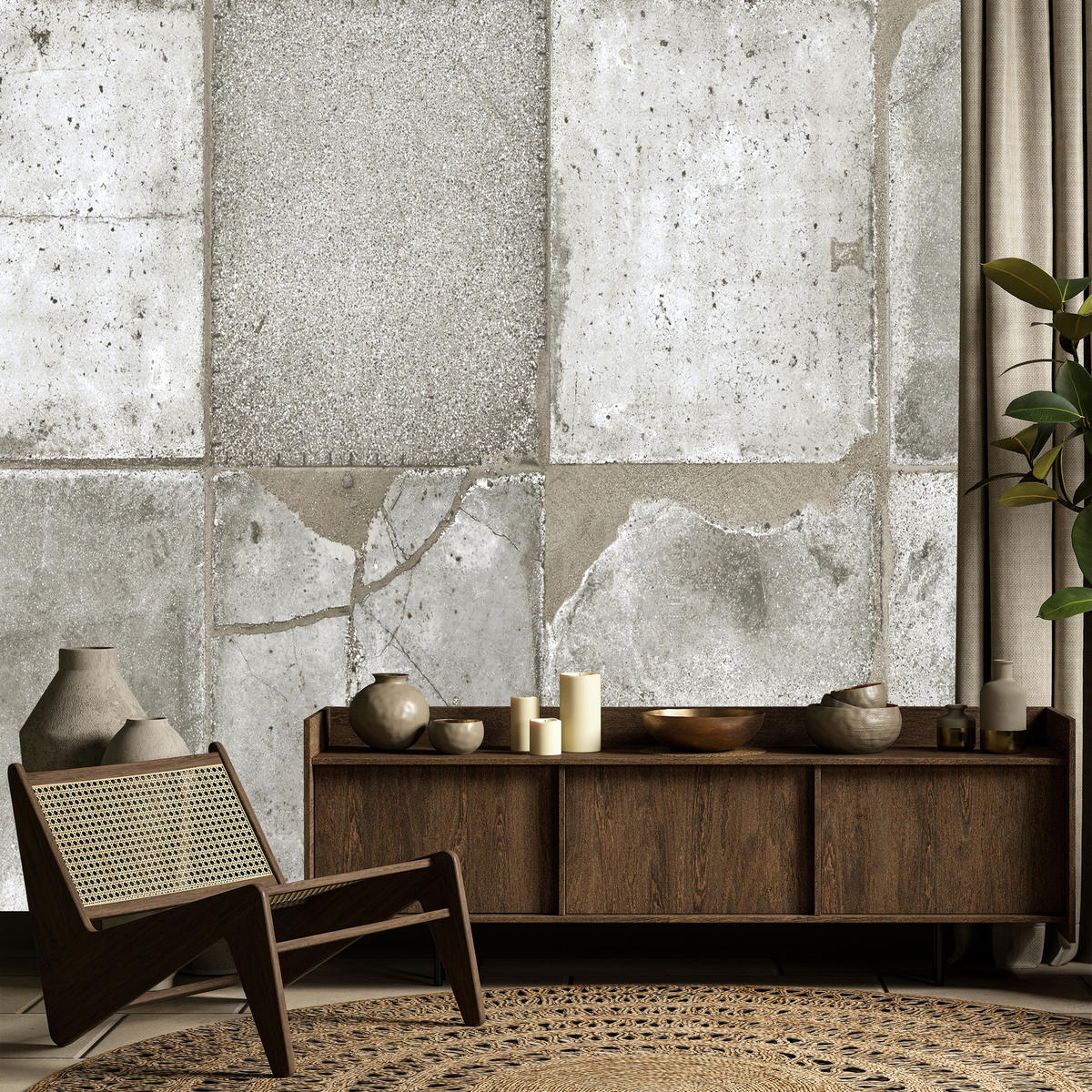 FOTOTAPETE Betonplatten Beton Optik Abstraktion 400x280 - Beige/Grau, Papier (400/280cm) - Muralo