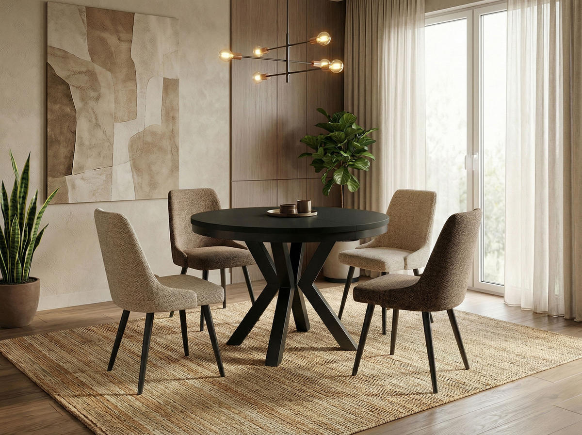 ESSTISCH Clara runder ausziehbarer, Schwarz 100-180/100/76 cm - Schwarz, Holzwerkstoff/Metall (100/100/76cm) - WFL GROUP