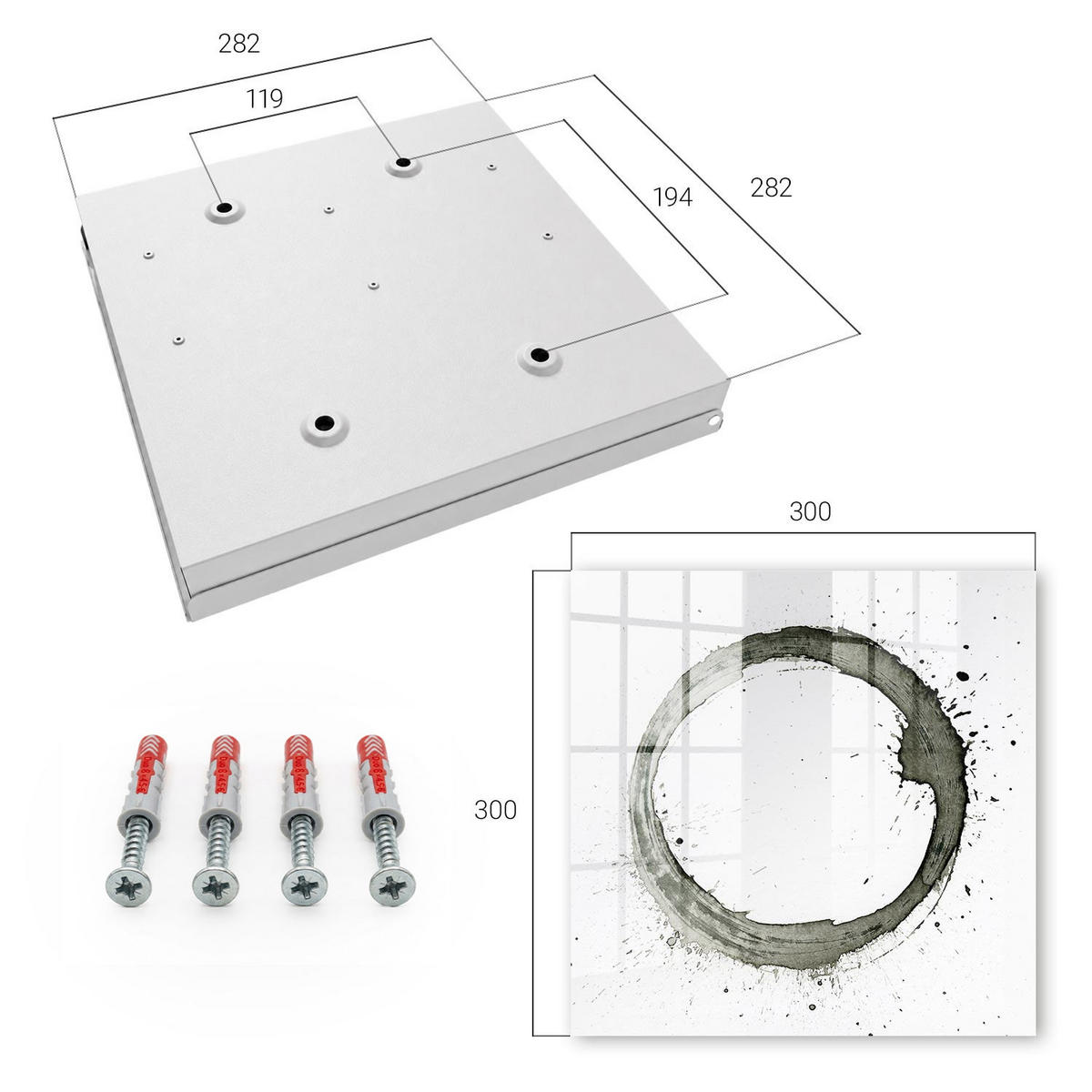 SCHLÜSSELBOX Weiß 30x30 cm – Türöffnung nach rechts - Zen-Kreis - Weiß, Metall (30/30/5cm) - TULUP