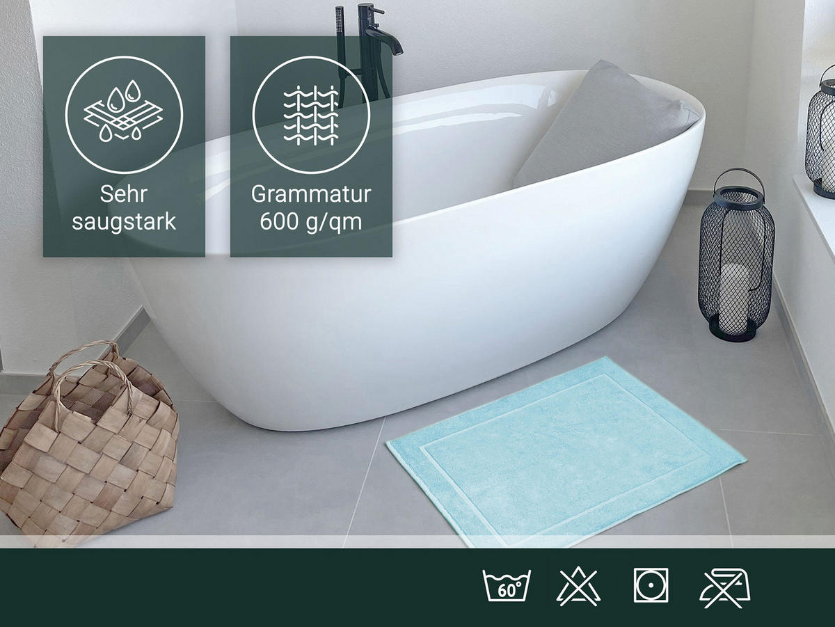 BADEMATTE, 2er-Set, 50x70 cm, 100% Baumwolle, Blau - Hellblau, Textil (50/70cm) - Zollner