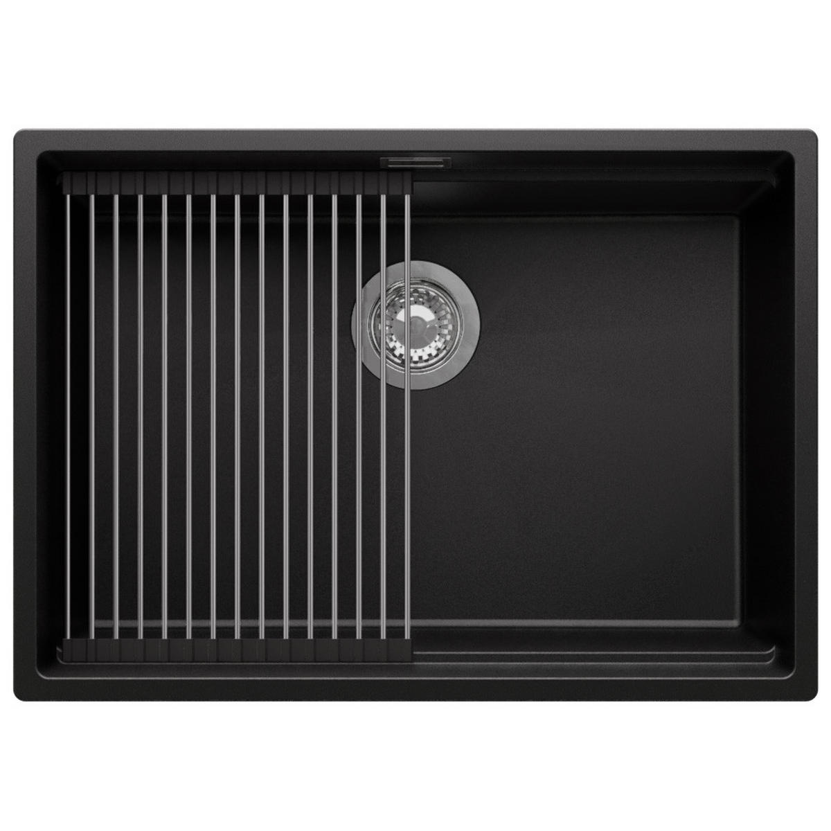 UNTERBAUSPÜLE GRANIT Praga, 2-er set Schwarz 66/47 cm 1 Becken + Ablauf-Set + Aufrollbare Abtropffläche ab 70er Unterschrank - Chromfarben/Schwarz, Kunststoff (66/20/47cm) - Primagran