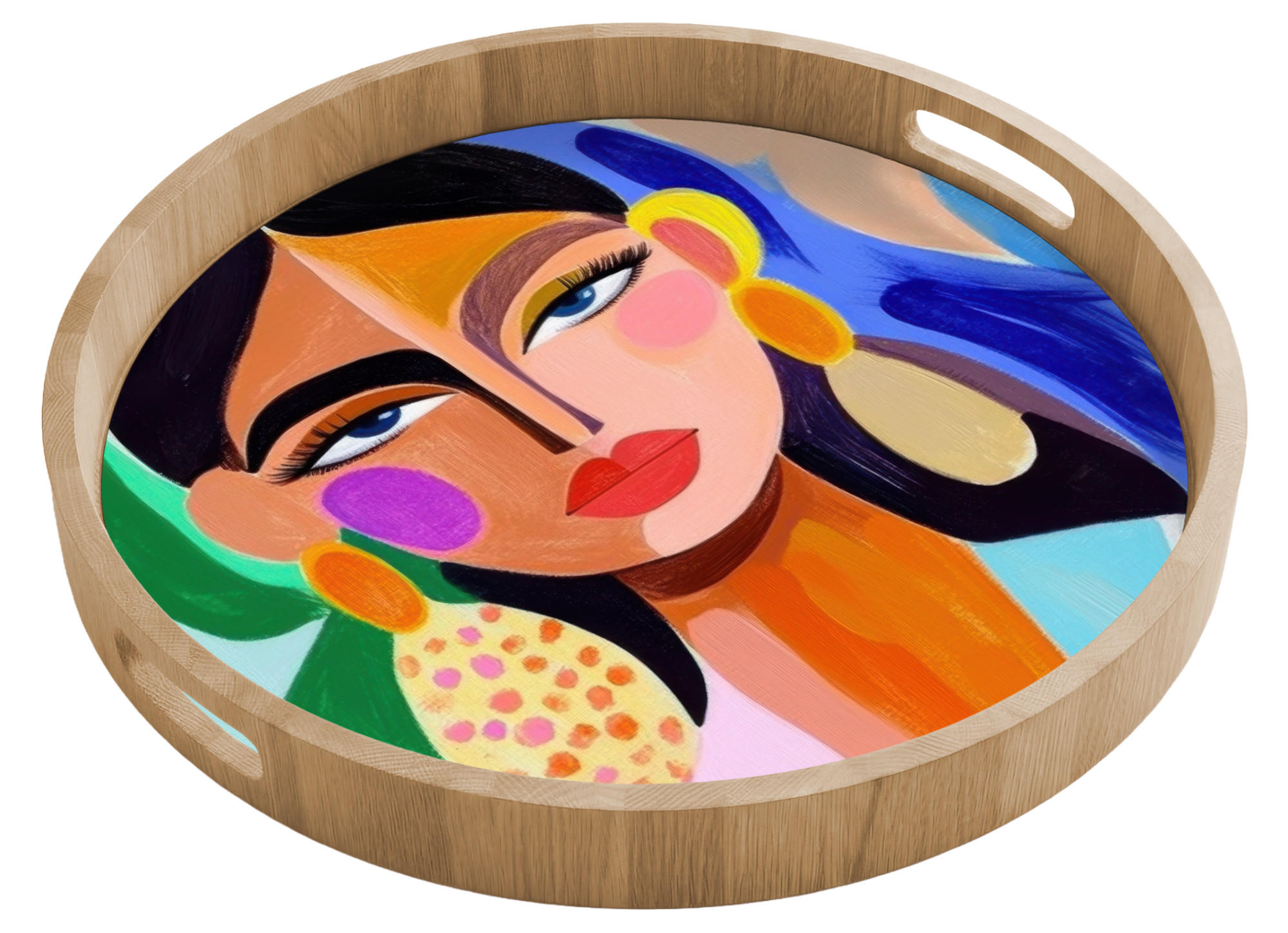 TABLETT Porträt - Frau - Modern 50x50 cm - Multicolor, Holz (50/5/5cm) - OnlyWow