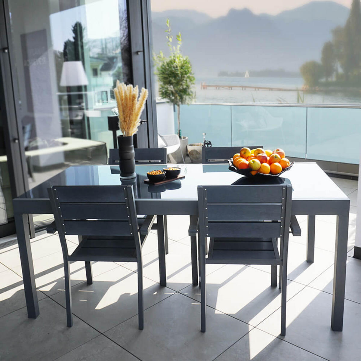 GARTEN-SITZGRUPPE ausziehbar SOL MADERA - 180/240 x 90 cm 8 Stühle - Anthrazit/Hellgrau, Metall - Home Deluxe