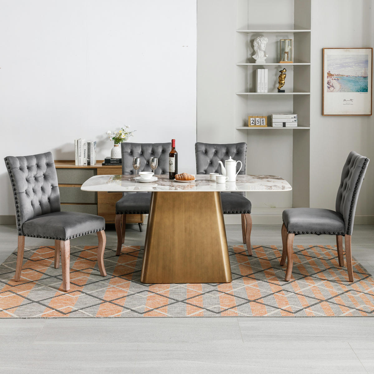 ESSZIMMERSTUHL modern Samt Grau mit Massivholzbeinen - Grau, Holz (63/95/49.1cm) - Meubliv