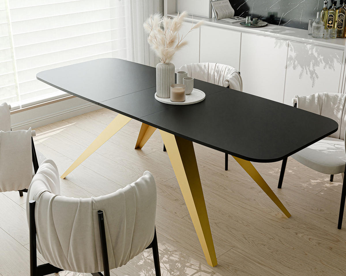 AUSZIEHTISCH FENTO 180/90/76 cm, Gold / Schwarz - Schwarz, Holzwerkstoff/Metall (90/180/76cm) - Idohome