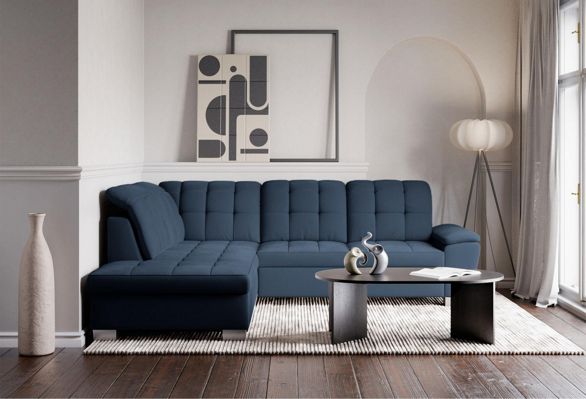 ECKSOFA Jamaal Marineblau linksseitig - Schwarz/Dunkelblau, Textil (258/212cm) - Selsey