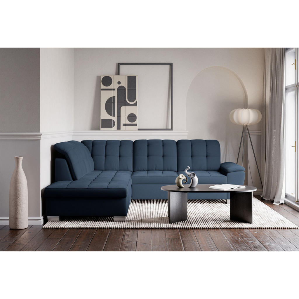 Thumbnail - Selsey Ecksofa, Dunkelblau, Textil, 4-Sitzer, Ottomane links, L-Form,L-Form, 258x212 cm, Wohnzimmer, Sofas & Couches, Wo...