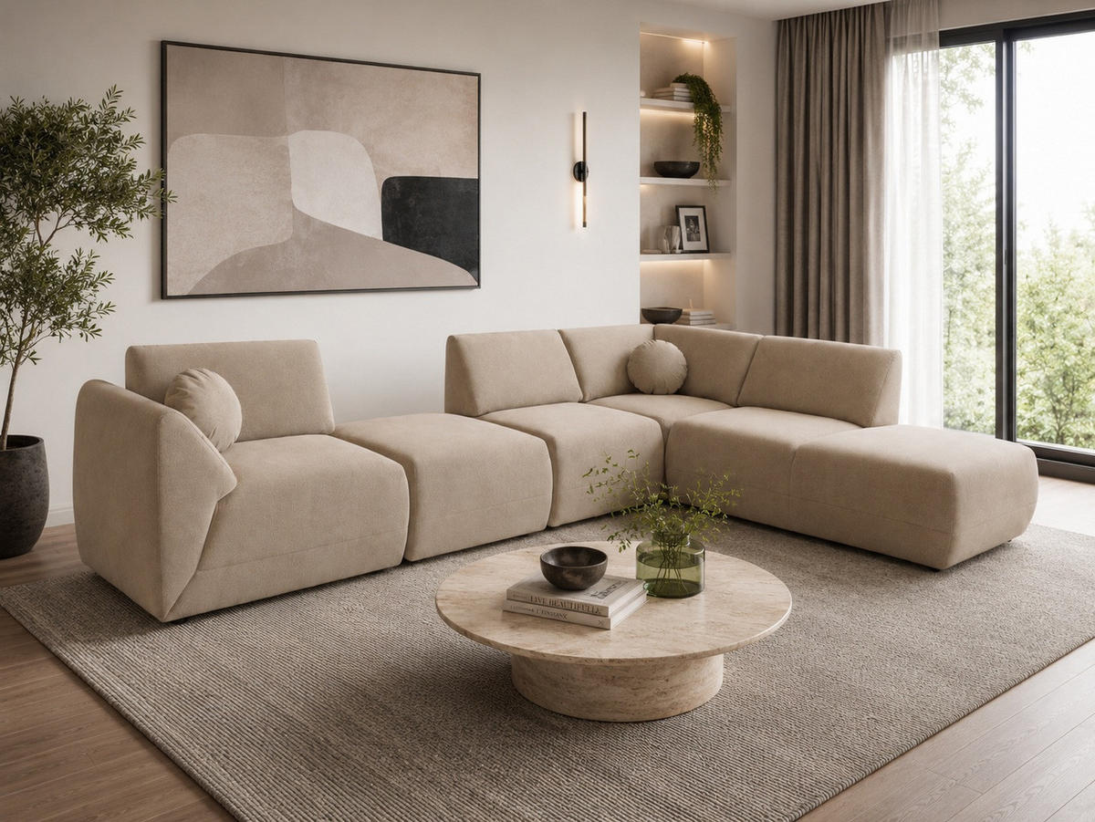 ECKSOFA Cordoba Modulares Rechts Beige - Beige, Textil (352/244cm) - KS Home Concept