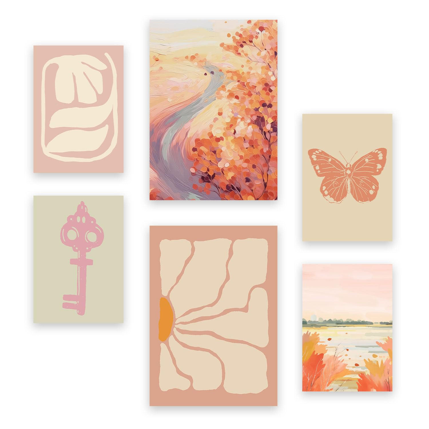 POSTER Set Mit 6 Orangefarbene Wiesen A3 & A4 Rahmenlos - Klar, Papier (29/3cm) - Nacnic