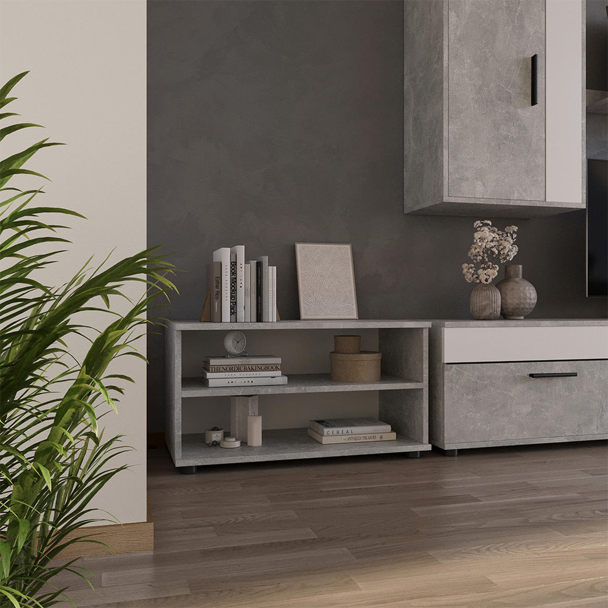 POLICE NA KNIHY Berno Beton - šedá, kompozitní dřevo (70.8/38.9/35.3cm) - Vicco