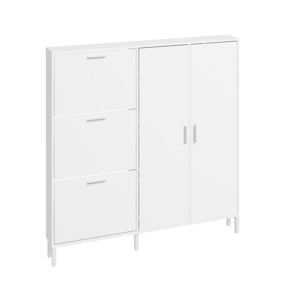 SCHUHSCHRANK mit klappbaren Fächern und Doppeltüren FSR231-W - Weiß, Holzwerkstoff (115.5/117/14.5cm) - SoBuy
