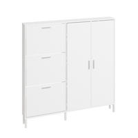 SCHUHSCHRANK mit klappbaren Fächern und Doppeltüren FSR231-W - Weiß, Holzwerkstoff (115.5/117/14.5cm) - SoBuy