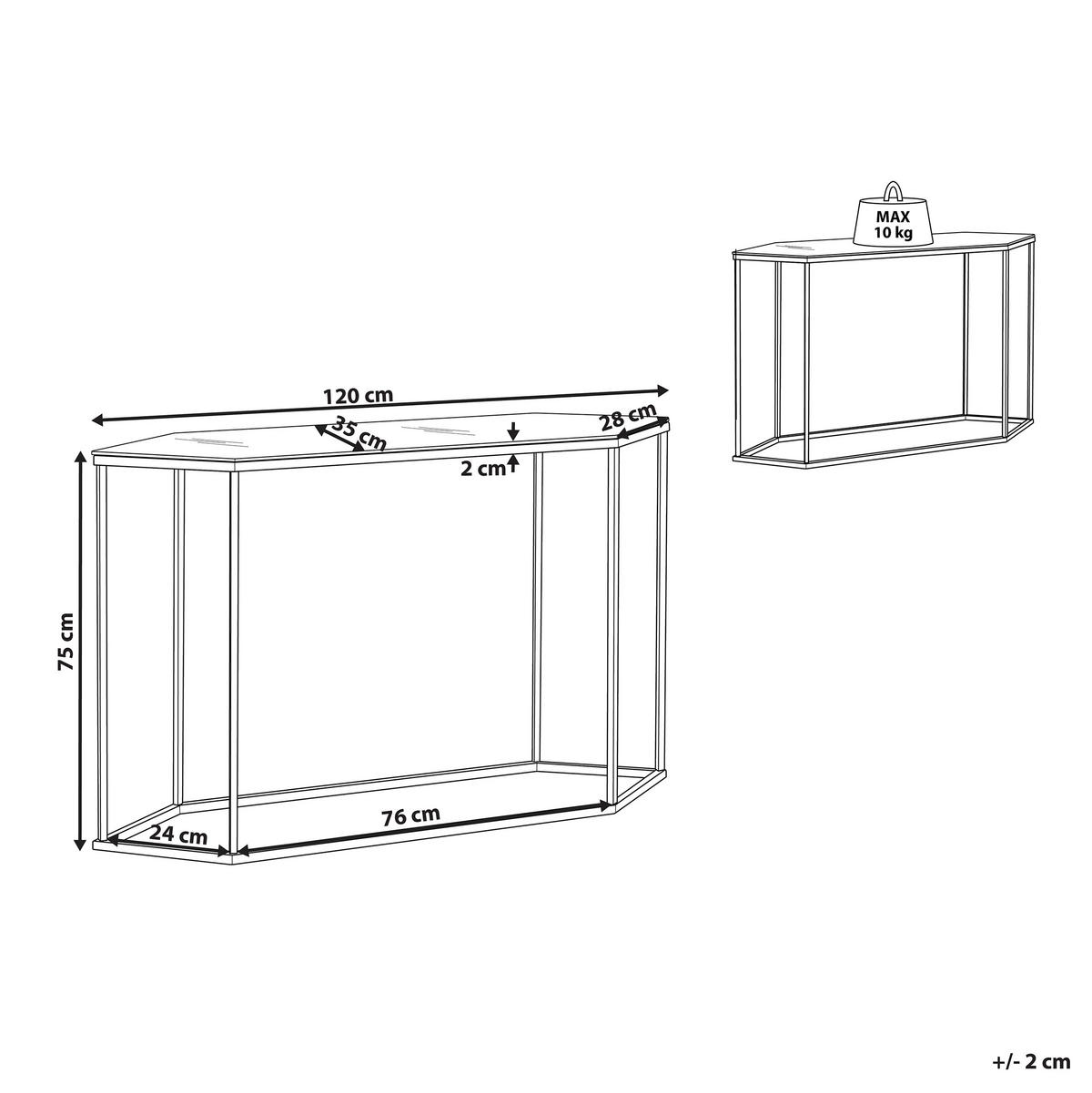 KONSOLENTISCH Marmor Optik weiß/schwarz Perrin - Schwarz/Weiß, Glas (35/120/75cm) - Beliani