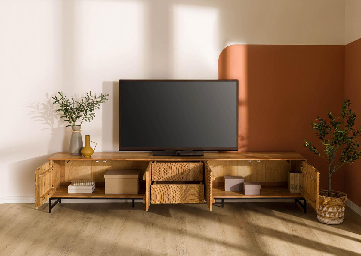 TV-BOARD Akazie 260x40x55 natur lackiert MARRAKESCH #107 - Braun, Holz (260/55/40cm) - Massivmoebel24