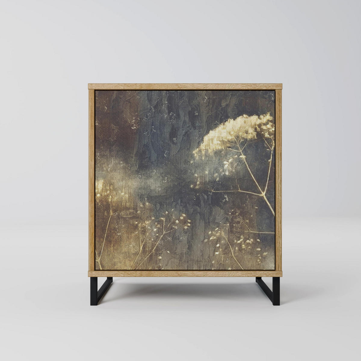 SIDEBOARD GENTLE POWER, Eichefarben, 57,5x42x70,5 cm, Schwarze Metall-Sternfüße - Eichefarben/Multicolor, Holzwerkstoff/Metall (57.5/70.5/42cm) - SpaceRebels