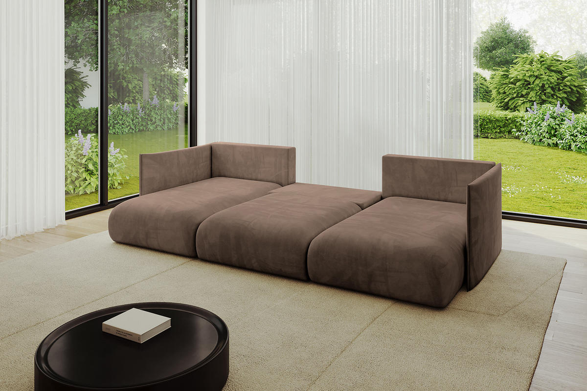 WOHNLANDSCHAFT mit Schlaffunktion und Bettkasten ONESK-U 304x165x40 Braun Velours - Braun, Holzwerkstoff/Kunststoff (304/90/165cm) - ALTDECOR