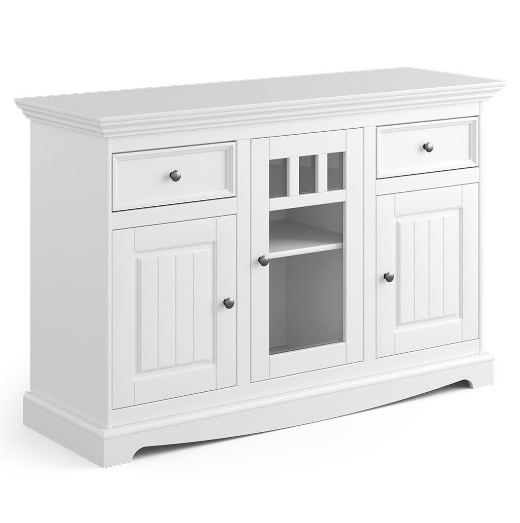 KOMMODE Belluno Elegante Kiefer weiß (RAL9010) lackiert 130 / 44 / 85cm - Weiß, Holz/Metall (130/85/44cm) - Feldmann-Wohnen
