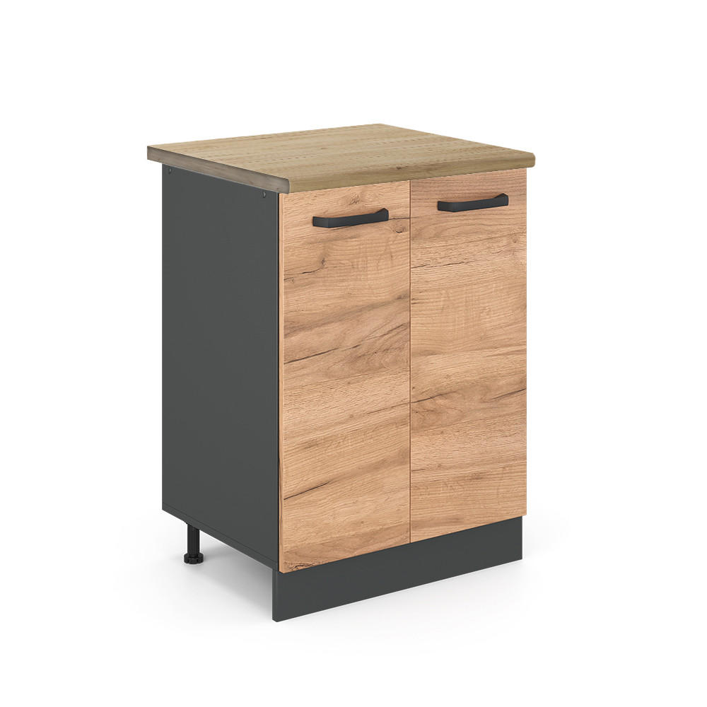 KÜCHENUNTERSCHRANK R-Line Goldkraft Eiche 60 cm, AP Eiche - Honigeiche/Anthrazit, Holzwerkstoff (60/81.6/60cm) - Vicco