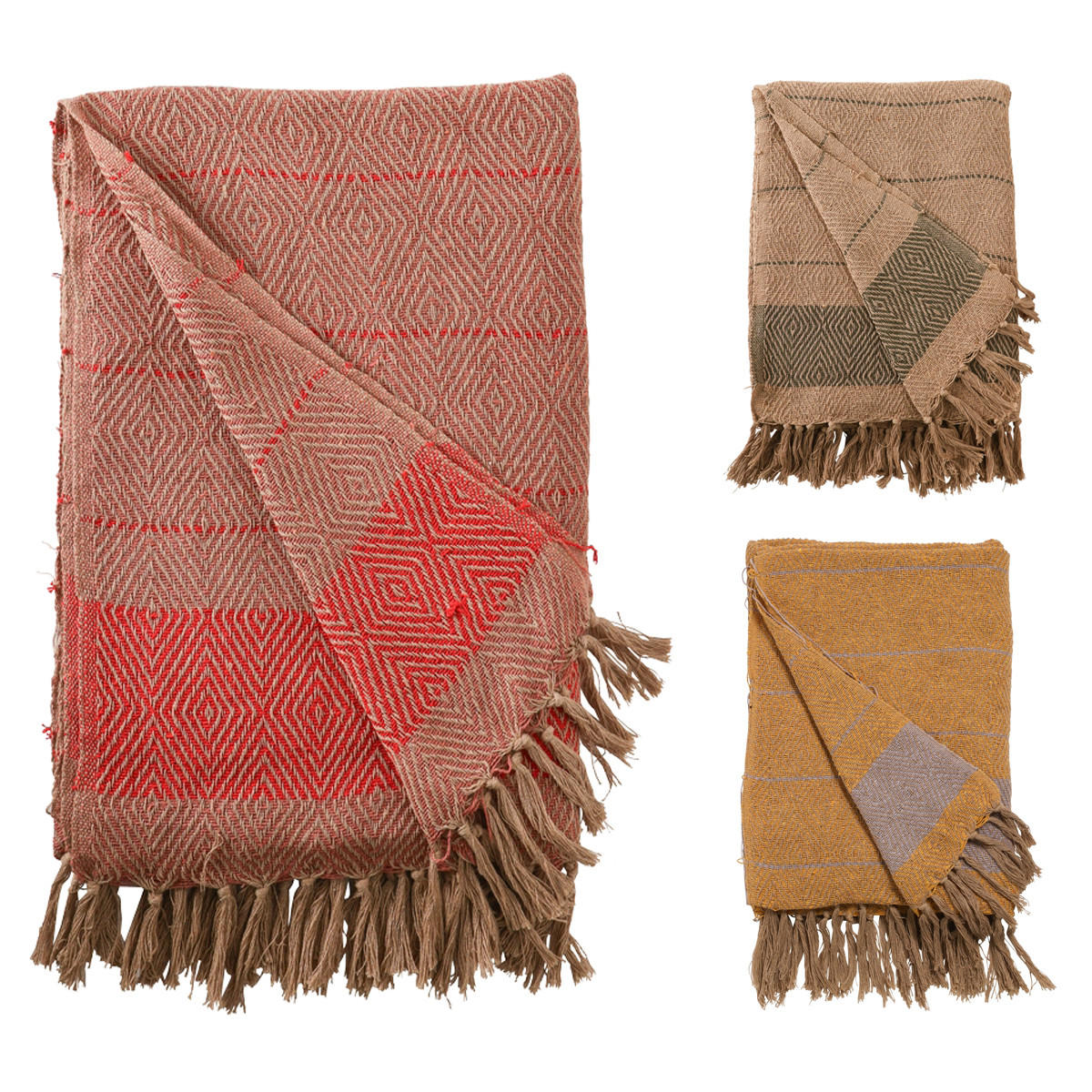 DECKE Streifen Design 130x180 cm, 100% Baumwolle, Violett/Gelb - Gelb, Textil (130/180cm) - Au Maison