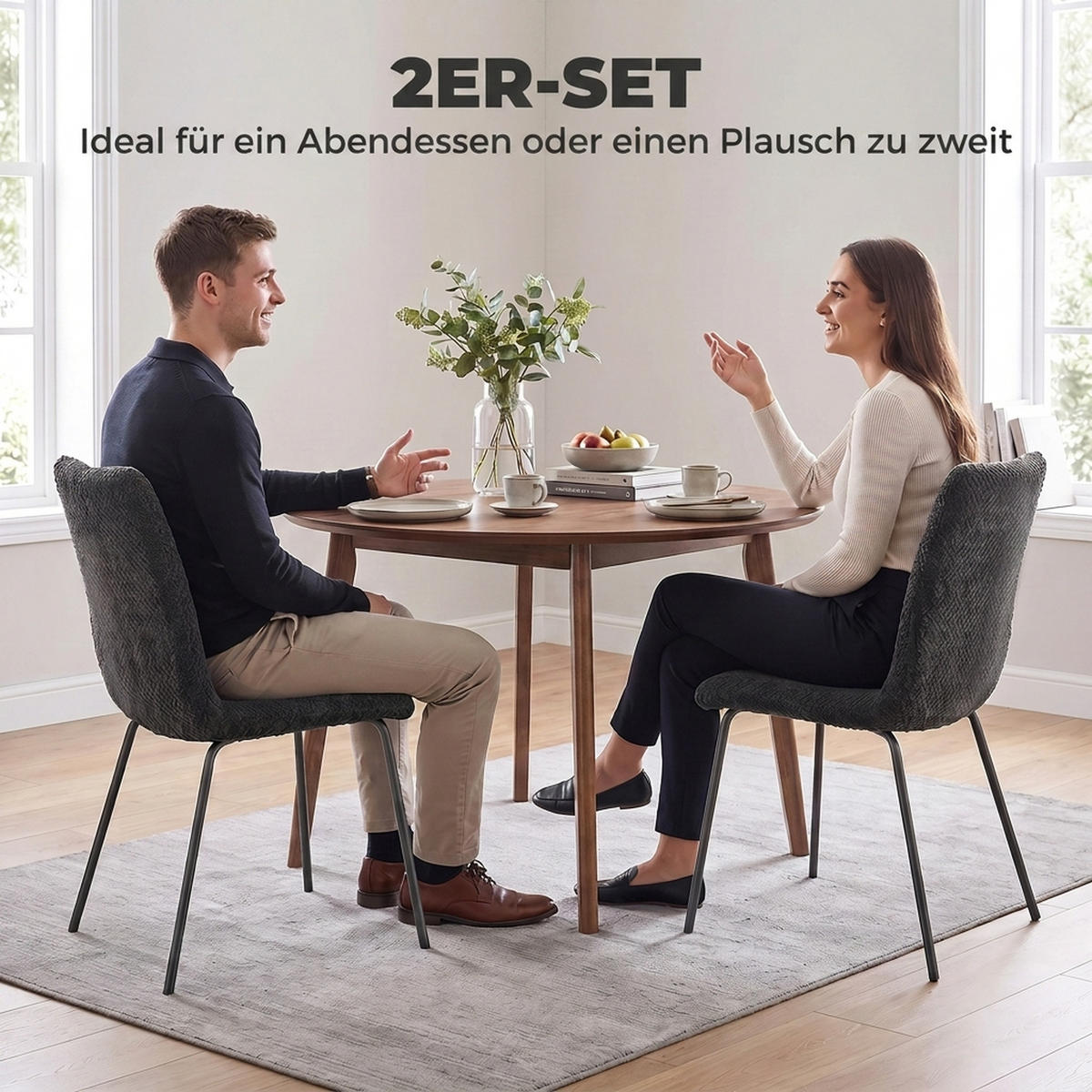 ESSZIMMERSTUHL Samt 100 Polyester Dunkelgrau - Dunkelgrau, Textil/Metall (45/89/57cm) - HOMCOM