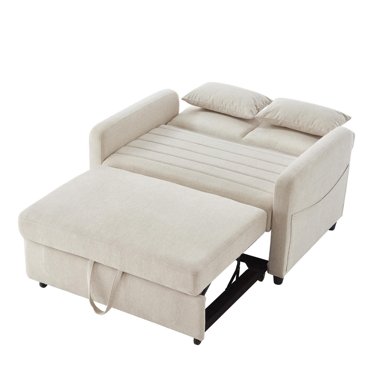 SOFA mit Schlaffunktion Zweisitzer Ausziehbar mit 3-stufig verstellbarer Rückenlehne PU Antik Schwarz 156/100 cm - Beige, Kunststoff (114/82.5/77cm) - OKWISH