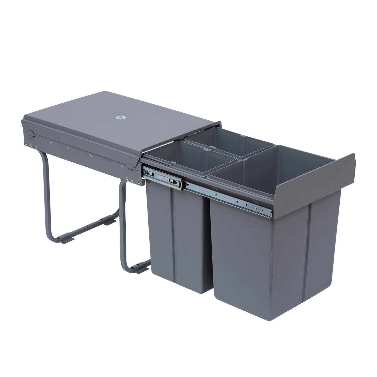 MÜLLTRENNSYSTEM Grau Ausziehbar Soft-Close 40L - Grau, Kunststoff (48/41.8/34.2cm) - PANGIVO