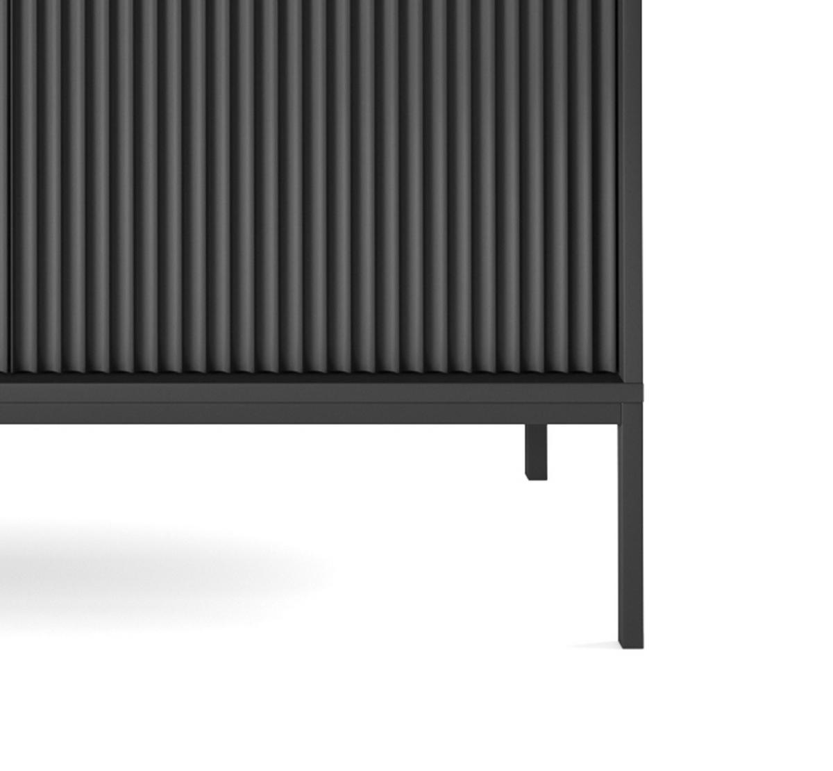 KOMMODE NOVA - KSZ154, Geriffelte Fronten, goldene Griffe 154x39x83 cm Schwarz - Schwarz, Holzwerkstoff/Kunststoff (154/83/39cm) - DomoHome