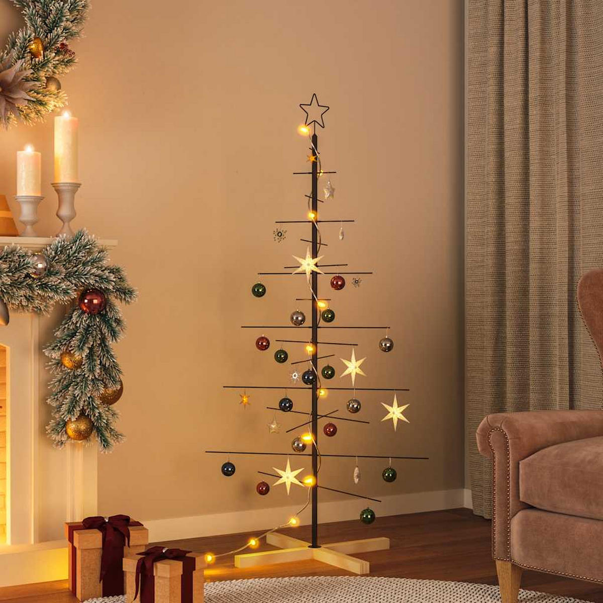 WEIHNACHTSBAUM Metall Mit Holzständer Schwarz 150 Cm - Schwarz, Metall (150cm) - vidaXL