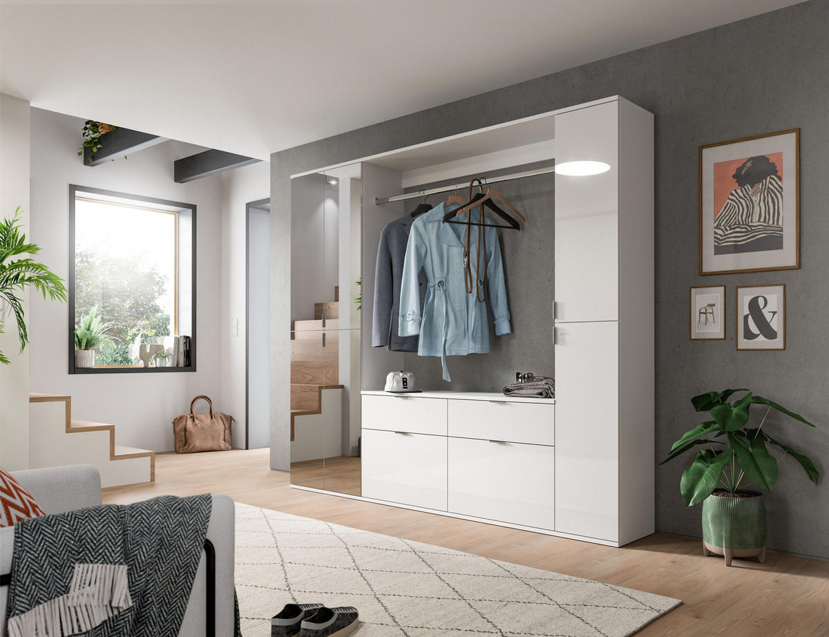 HOCHSCHRANK Projekt X Garderobe in weiß Nachbildung und weiß hochglanz B/H/T: 30x193x34 cm - Weiß, Holzwerkstoff (30/193/34cm)