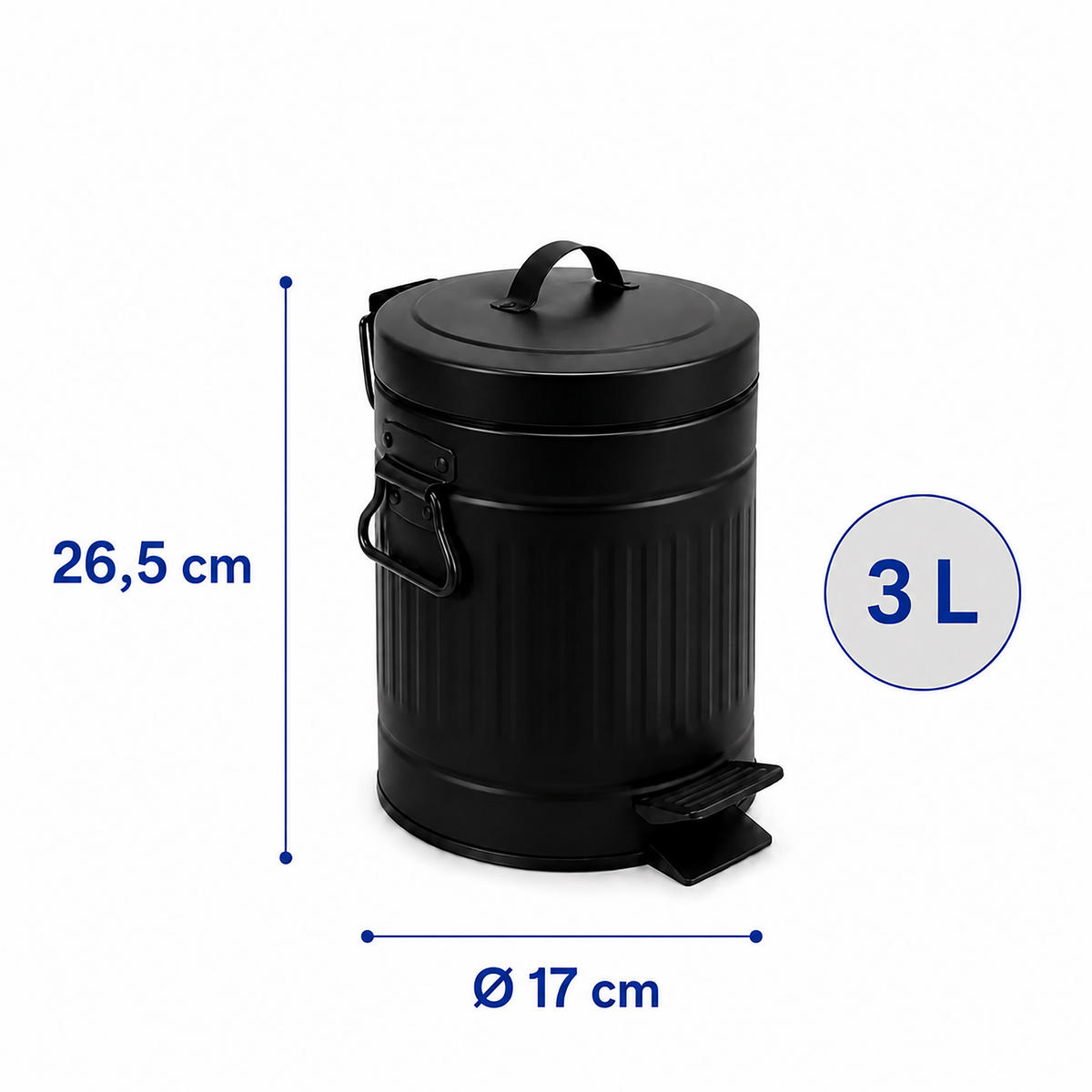 PUBELĂ Negru 3 l cu pedală închidere soft close metal retro - negru, material plastic/metal (17/26.5/17cm) - Relaxdays