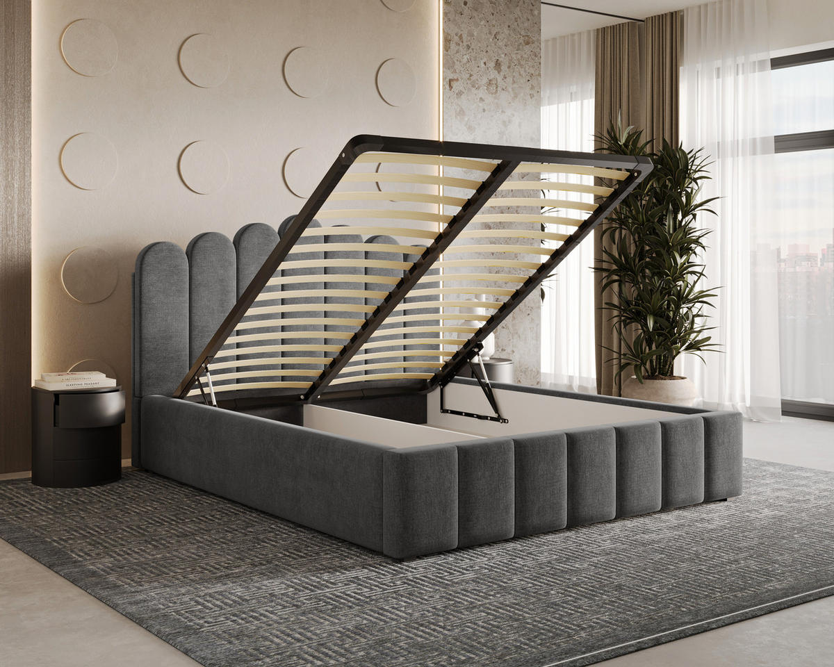 POLSTERBETT 03 140 x 200 cm – Tresor – Bett mit Gasdruckfedern und Stauraum - Dunkelgrau, Holz (140/200cm) - ROYAL24_MARKT