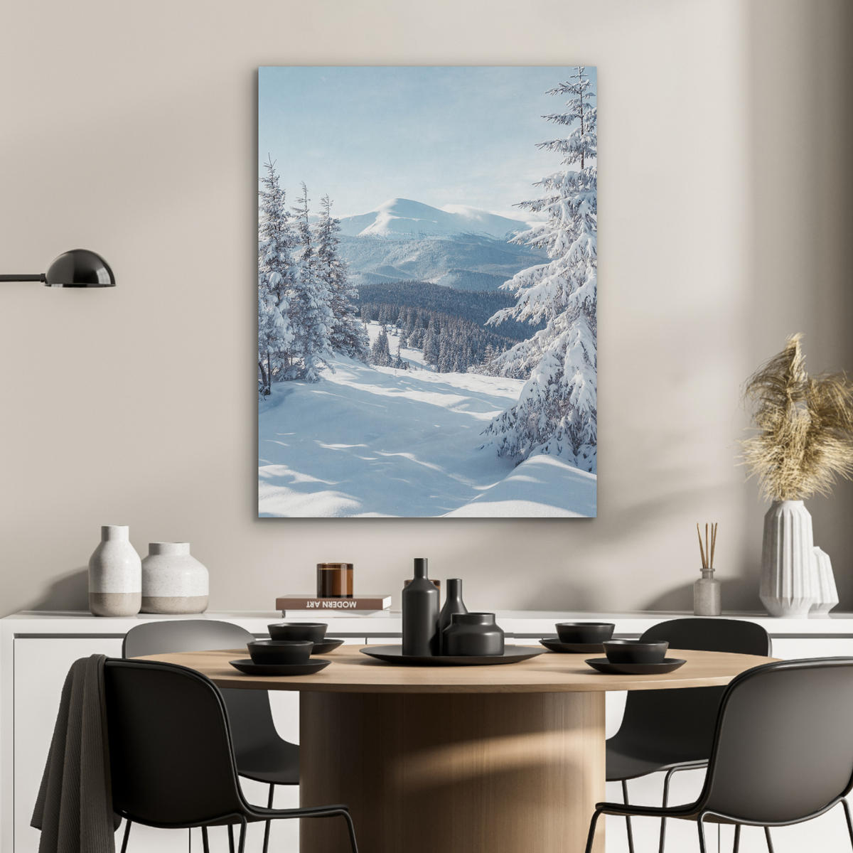 AKUSTIKPANEEL Winterlandschaft - Natur - Berge - Bäume - Schnee 60x80 cm - Hellblau, Textil (60/0.9/80cm) - MuchoWow