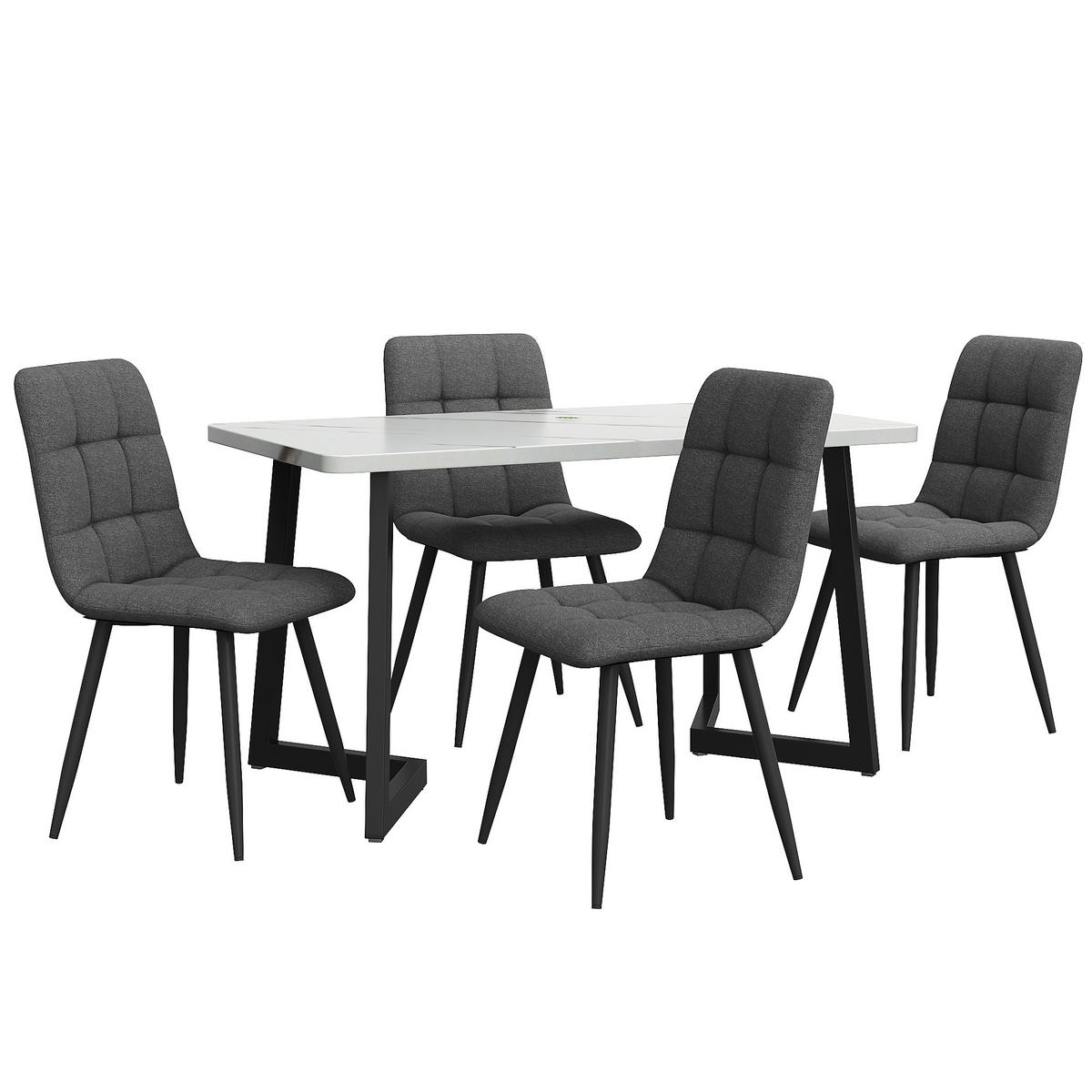 ESSTISCHSET 117 Cm Mit 4 Stühlen, Rechteckig, Dunkelgrau, Schwarz - Weiß, Holzwerkstoff (117/75/68cm) - FLIEKS