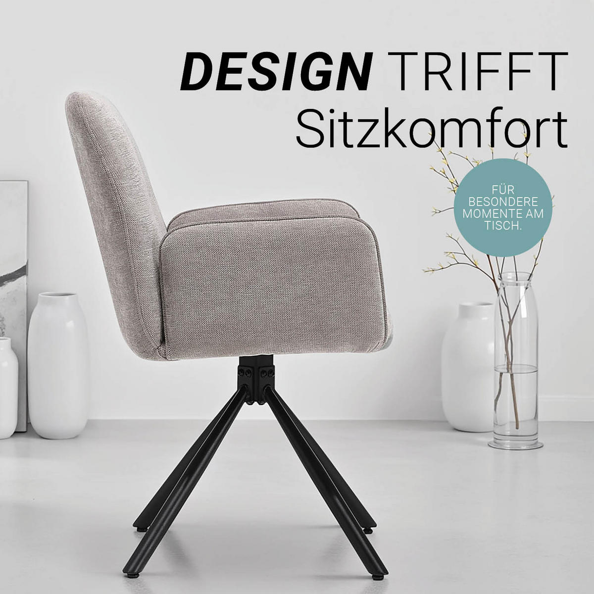 ARMLEHNENSTUHL in Grau 2 Stück drehbar - Anthrazit, Textil (58/88/60cm) - Homestyle4u