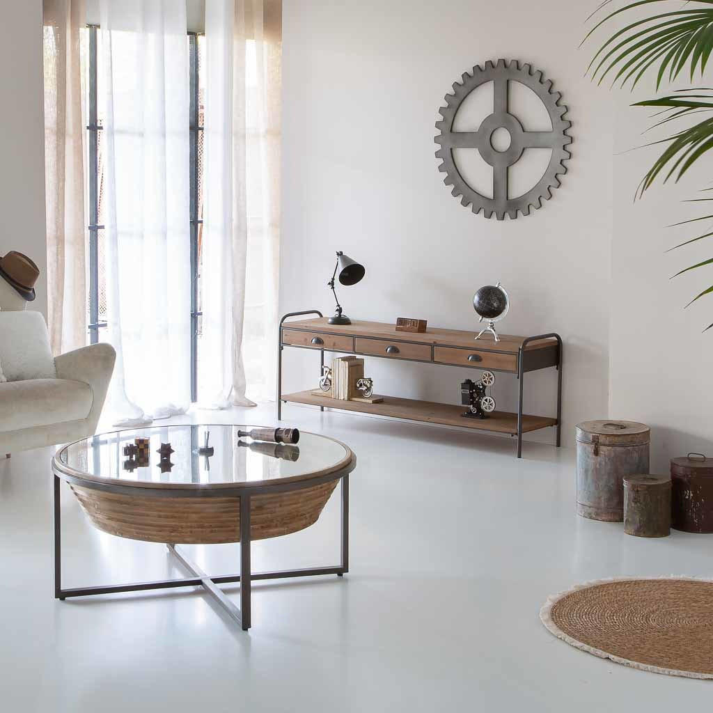 COUCHTISCH aus braunem Holz, Metall und Glas, D102x46 - Braun, Holz (102/102/46cm) - Wanderlust