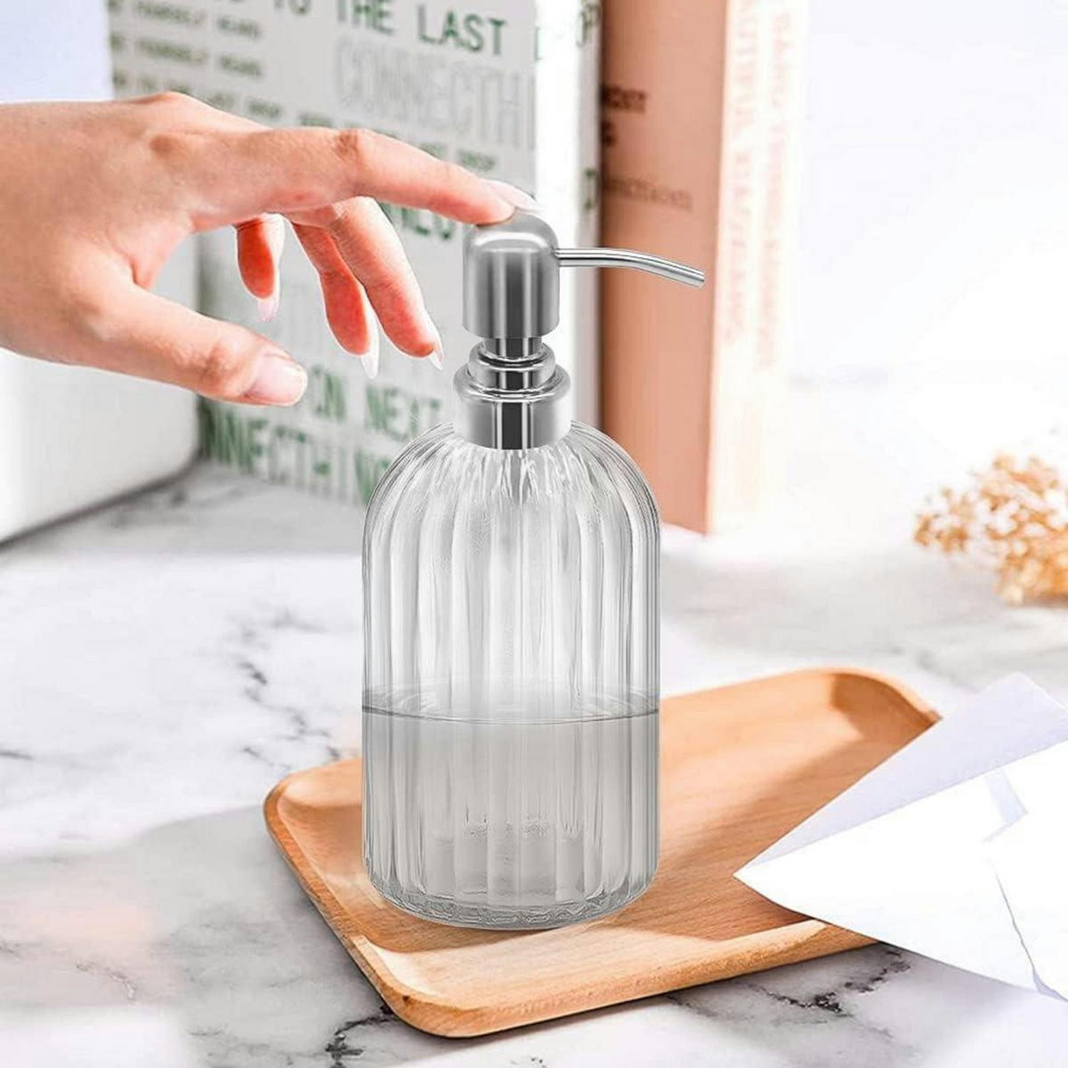 SEIFENSPENDER Glas mit Edelstahlpumpe Transparent - Transparent, Glas (6.6/18.5/6.6cm)